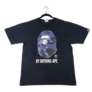A Bathing Ape T-Shirt Mens M Navy Good Big Ape Head Blue Camo Graphic Tee